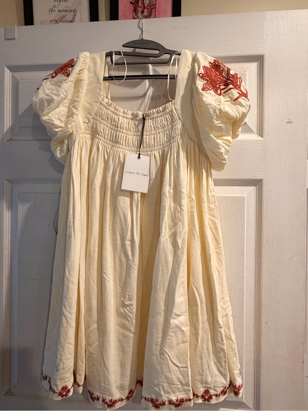 Jacqui E Cream Embroidered Puff-Sleeve Tunic with Rust Floral Accents
